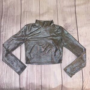 BLUE BLUSH Women’s Silver Glittery Long Sleeved Crop Top Size Small